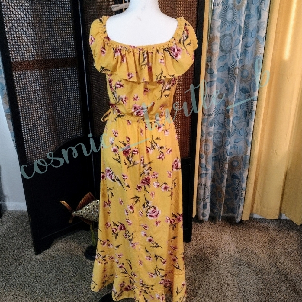 𝅺Vibrant Floral Flutter Sleeve Hi Low Maxi Flower Dress - Picture 10 of 12